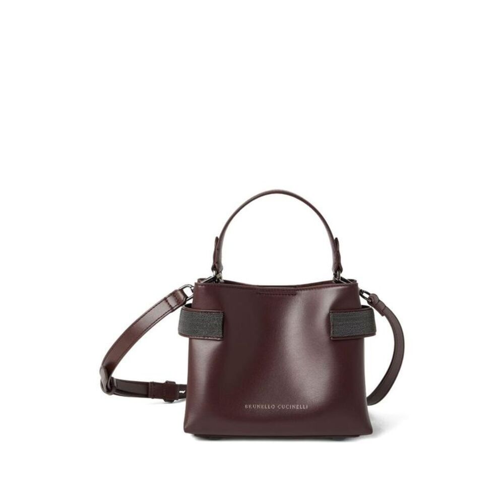 BRUNELLO CUCINELLI Women's Leather Top Handle Shoulder Bag with Monili Detail